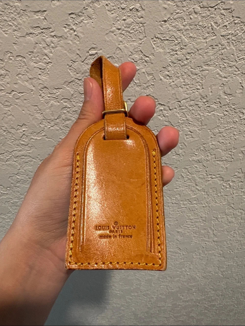 Louis Vuitton Tan Leather Luggage Tag with Strap